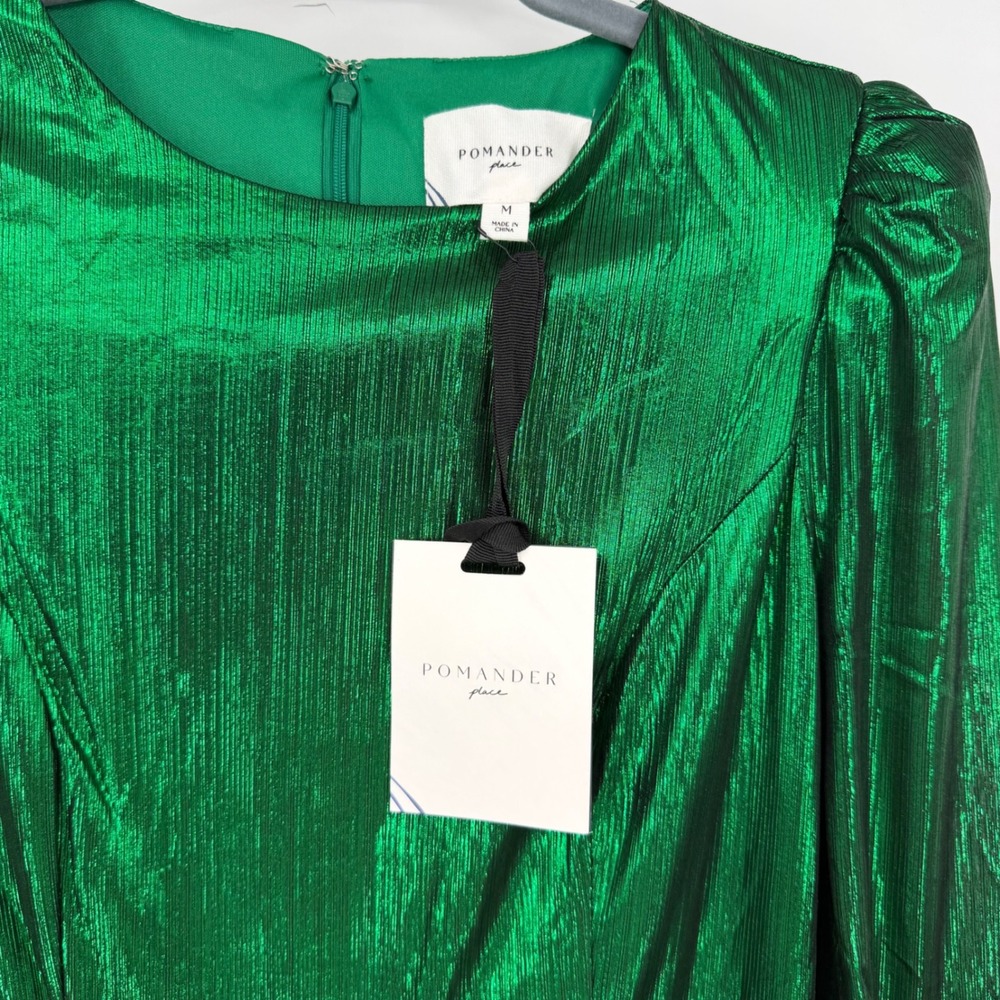 Pomander Place Lillith Dress Emerald Green Medium Metallic Ruffle Midi Dress NWT - Picture 7 of 9